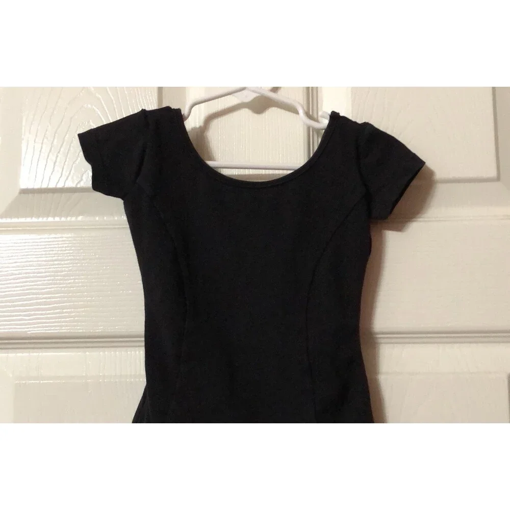 Mirella Girls Dance Ballet Black Leotard Size 2-4 CHP Princess Seam Cap Sleeve